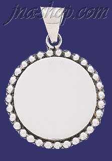 Sterling Silver Circle w/Beads Engravable Charm Pendant - Click Image to Close