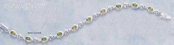 Sterling Silver 7" GEMSTONE BRACELET W/ ALTERNATING ROUND BLUE T - Click Image to Close