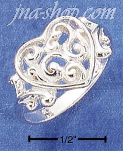 Sterling Silver FILIGREE SCROLLED HEART RING - Click Image to Close